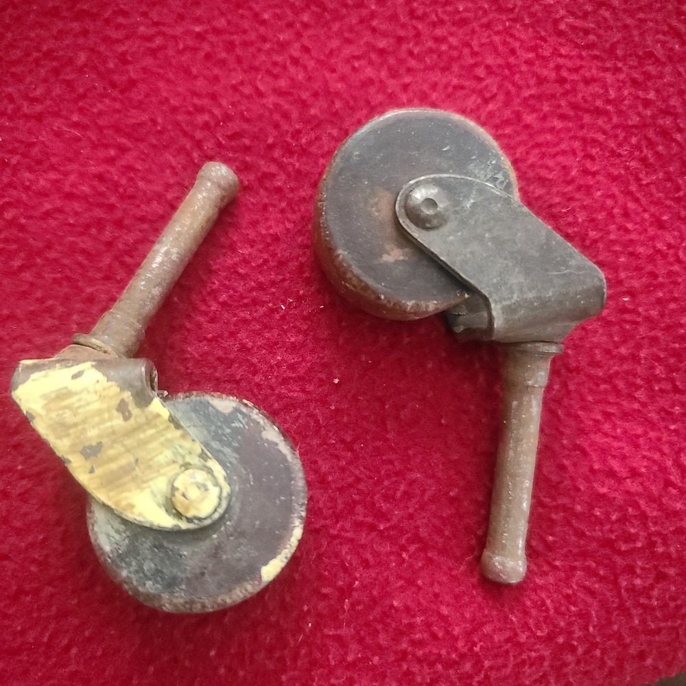 Pair Of Vintage Wood And Metal Peg Wheels/Casters Restore Projects Restoration